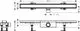 Hansgrohe Duschrinne in der Draufsicht, mit seitlichen Montagehalterungen und einem zentralen Abflussstutzen. Technische Maße sind im Diagramm dargestellt.